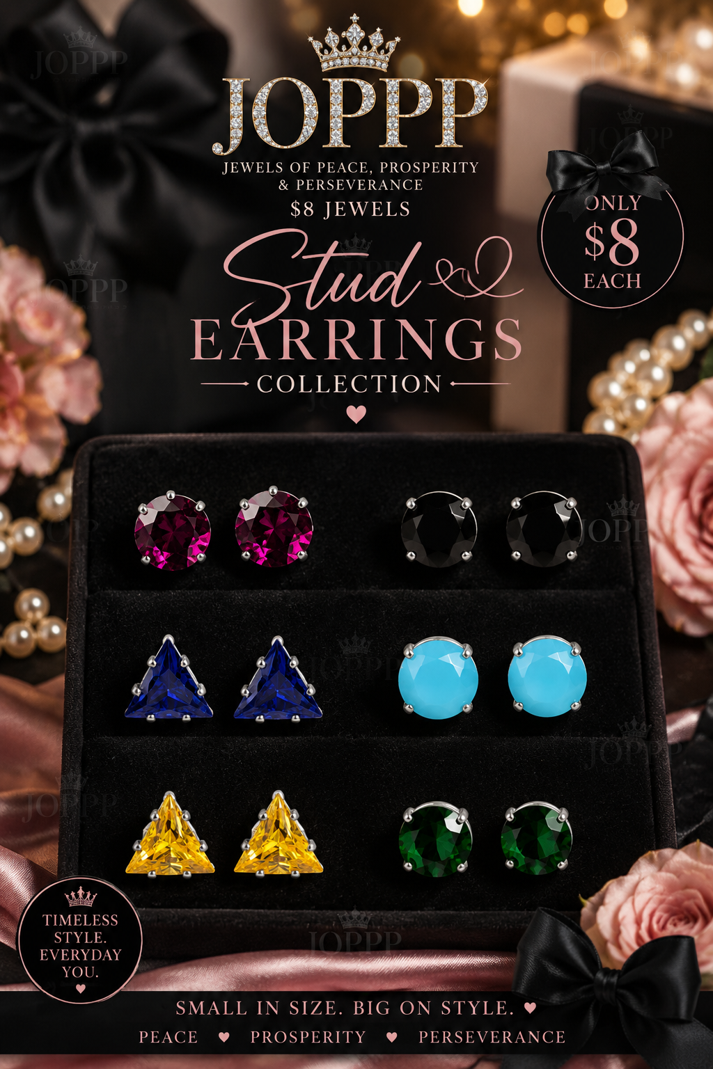 Jewels of Peace Prosperity and Perseverance Stud Earrings